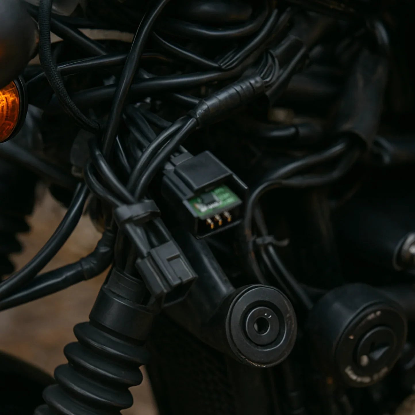 Triumph handlebar wiring harness installation close-up