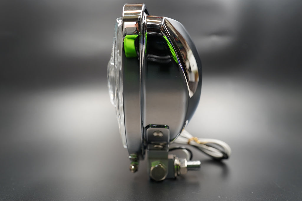 Rear view of clear version showing wiring outlet and bottom mount.