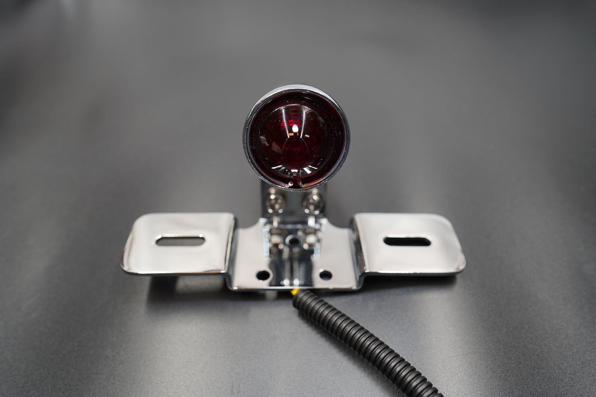 Vintage Hinged LED Tail Light with License Plate Bracket - Matte Black & Chrome