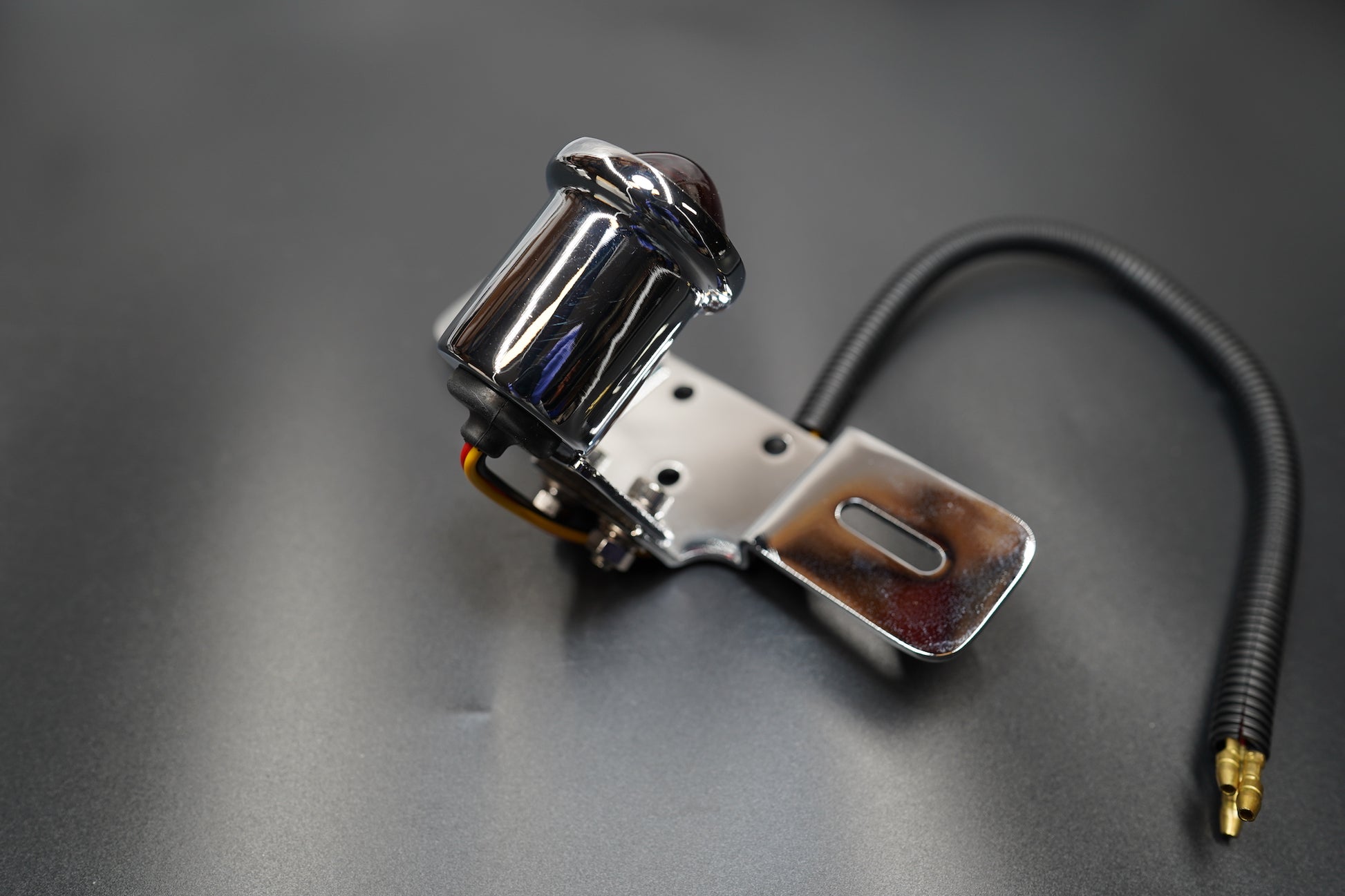 Vintage Hinged LED Tail Light with License Plate Bracket - Matte Black & Chrome