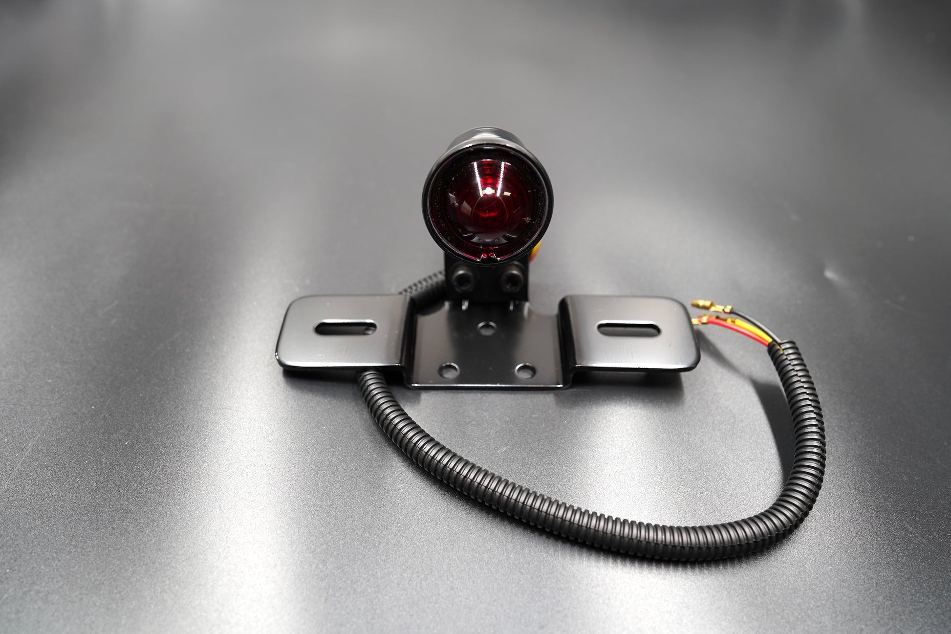 Vintage Hinged LED Tail Light with License Plate Bracket - Matte Black & Chrome