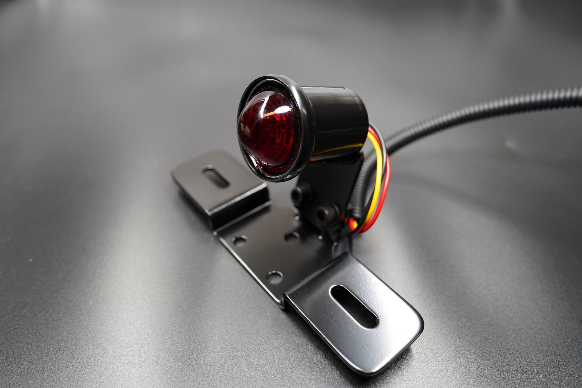 Vintage Hinged LED Tail Light with License Plate Bracket - Matte Black & Chrome