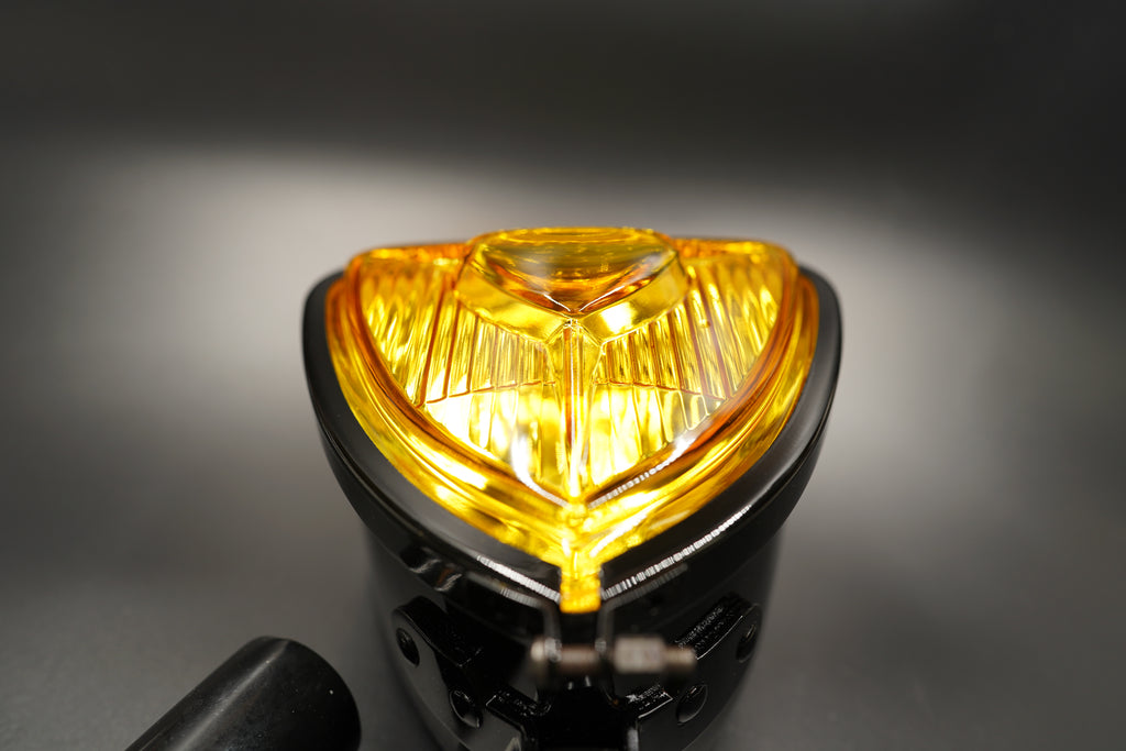Retro Triangle Motorcycle Headlight – Clear / Amber Lens