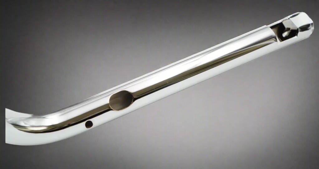 Close-up of internal wiring holes on chrome handlebar 