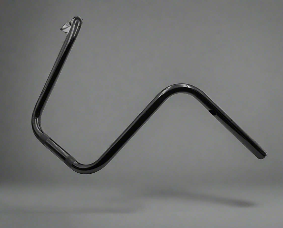 Ape Hanger handlebar for Triumph Bobber in piano black finish on neutral background
