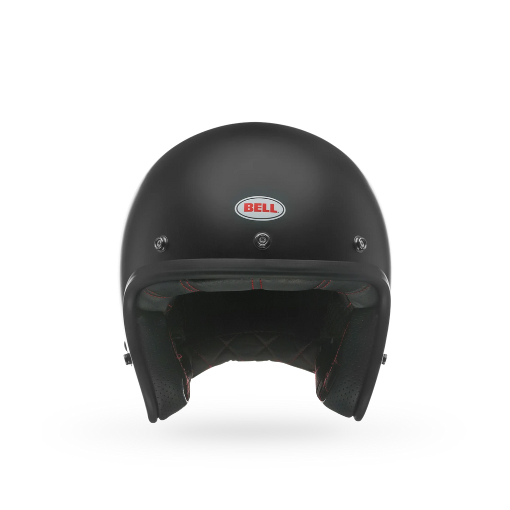 Rear view of Bell Custom 500 matte black helmet showing Bell logo badge and minimal contour.