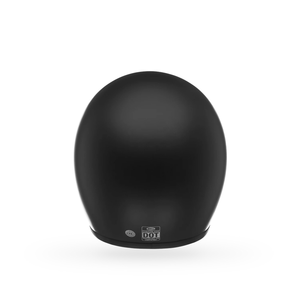 Top view of Bell Custom 500 matte black helmet — subtle curve and seamless surface for classic balance.