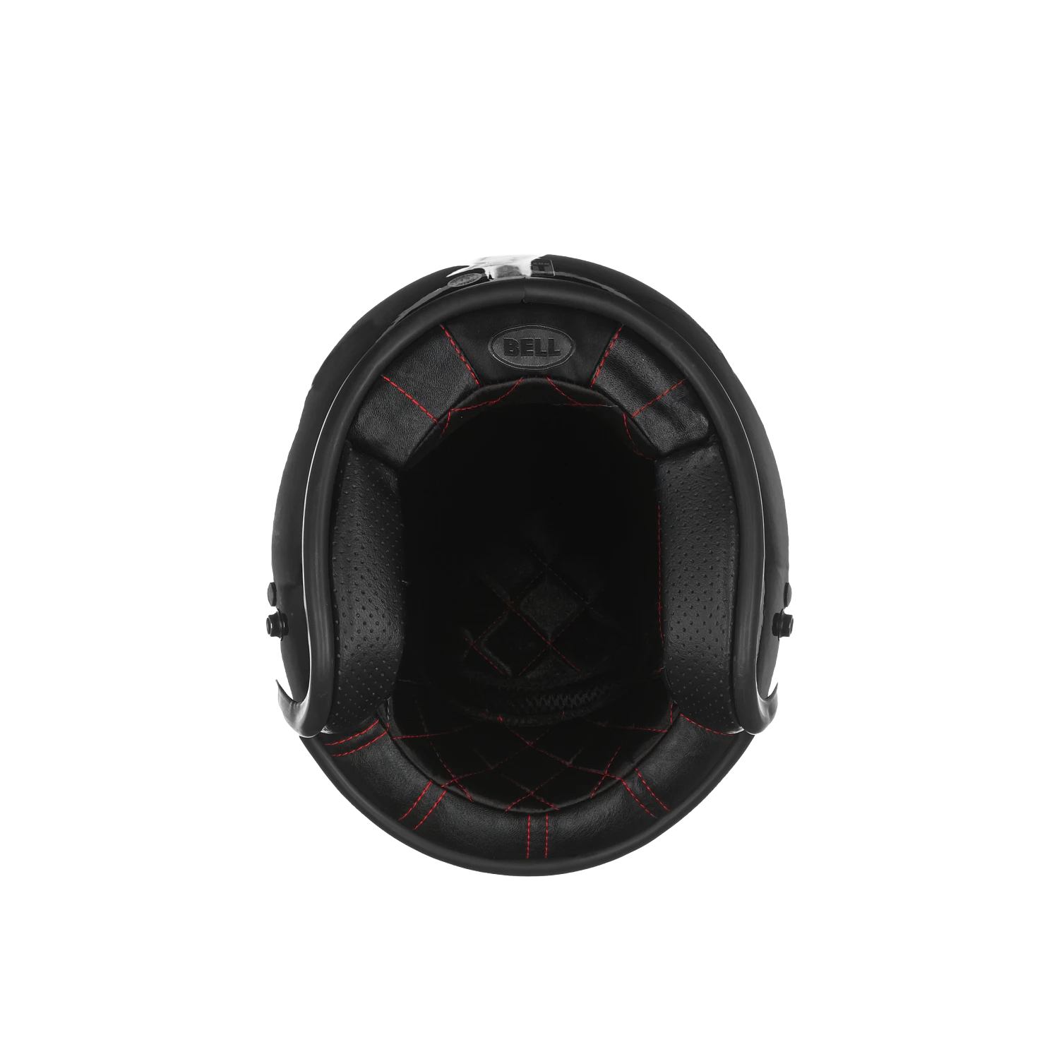Bottom view of Bell Custom 500 open-face helmet showing interior padding and reinforced chin edge.