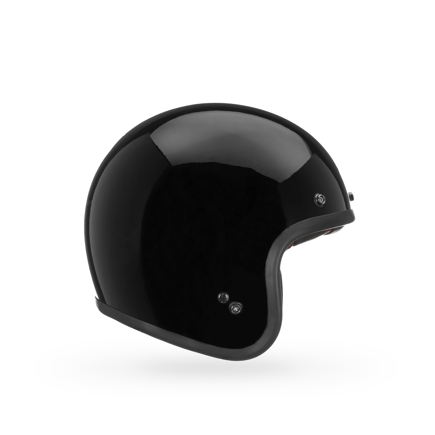 Front angled view of Bell Custom 500 Open-Face Helmet — classic black finish with fiberglass shell and minimalist lines.