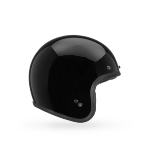 Front angled view of Bell Custom 500 Open-Face Helmet — classic black finish with fiberglass shell and minimalist lines.