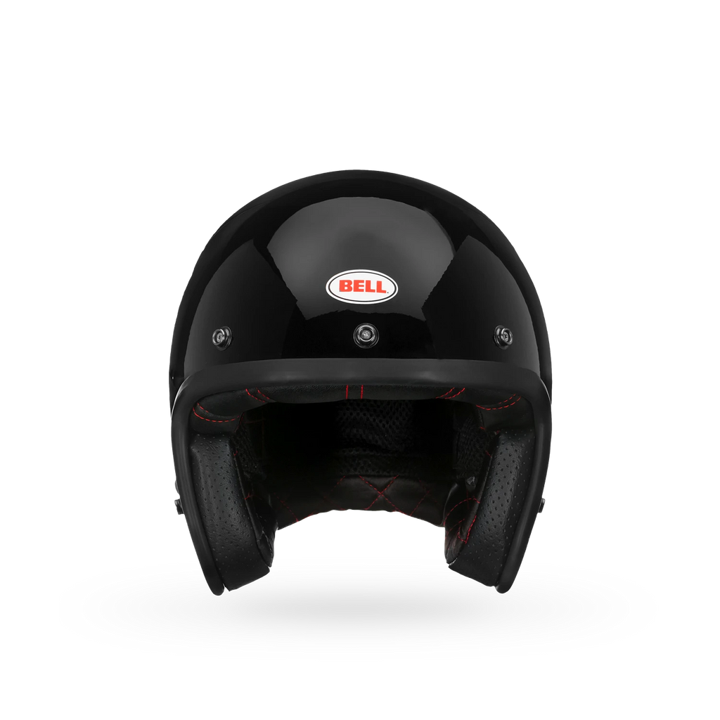 Front view of Bell Custom 500 open-face helmet — exposed face design with EPS padding and signature vents.