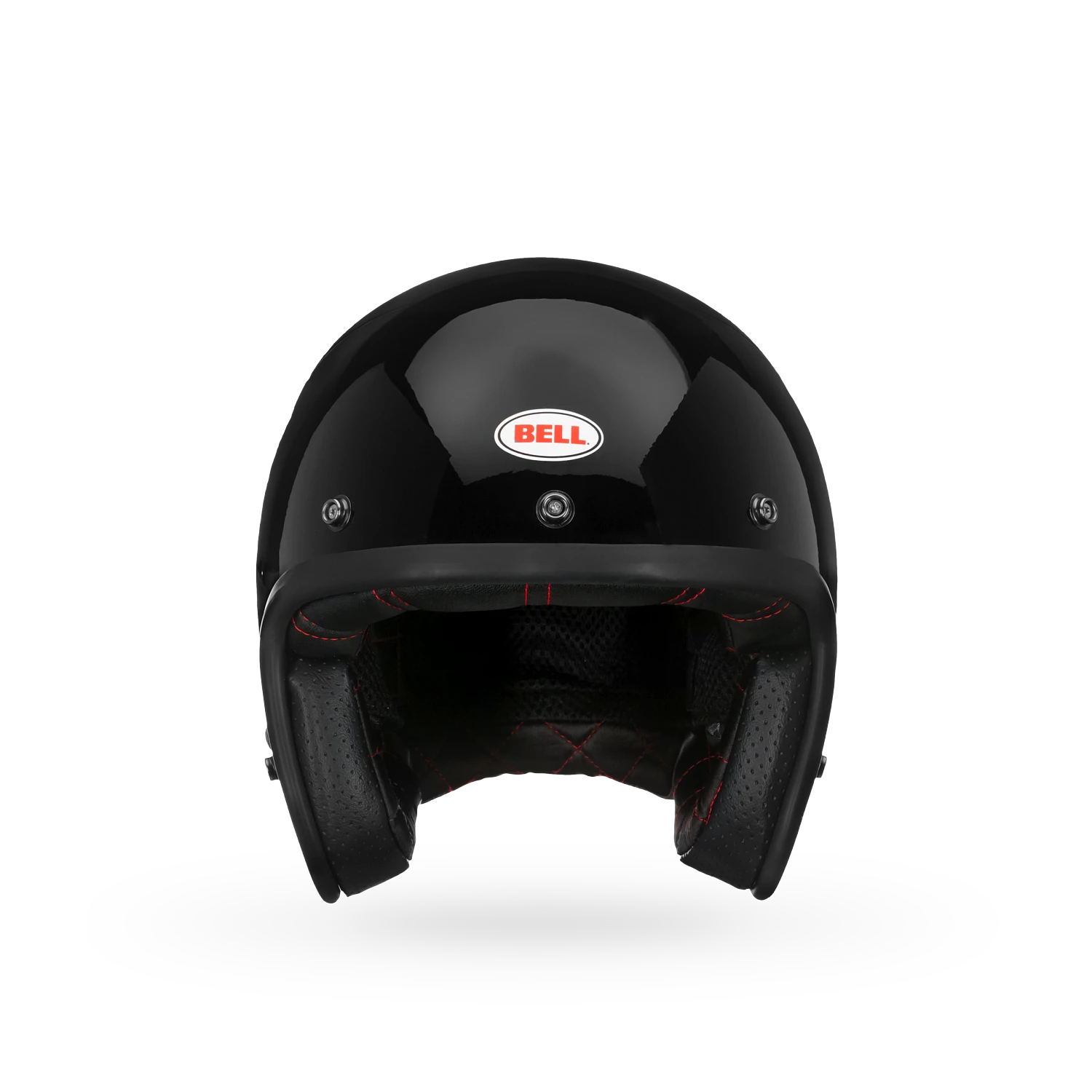 Front view of Bell Custom 500 open-face helmet — exposed face design with EPS padding and signature vents.
