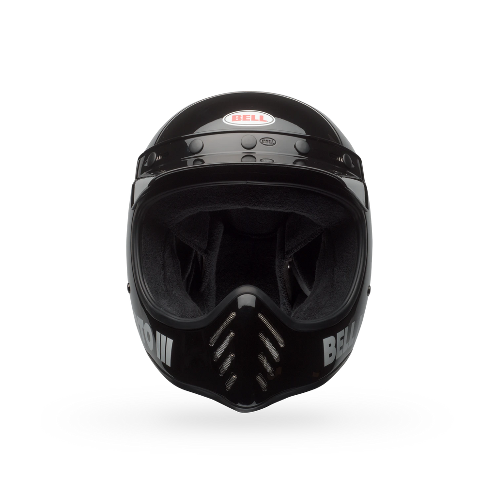 Front view of Bell Moto-3 Helmet — open-face motocross design with EPS-lined chin bar and terrycloth liner.