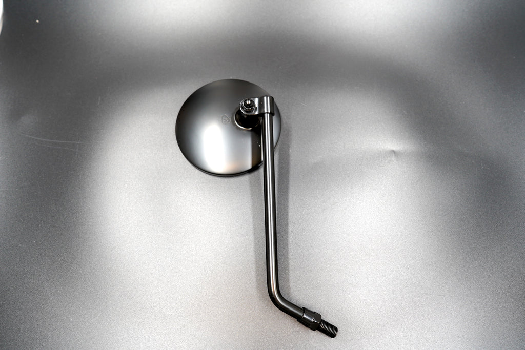 Close-up of mirror stem and threaded base — standard 10mm thread fitment.