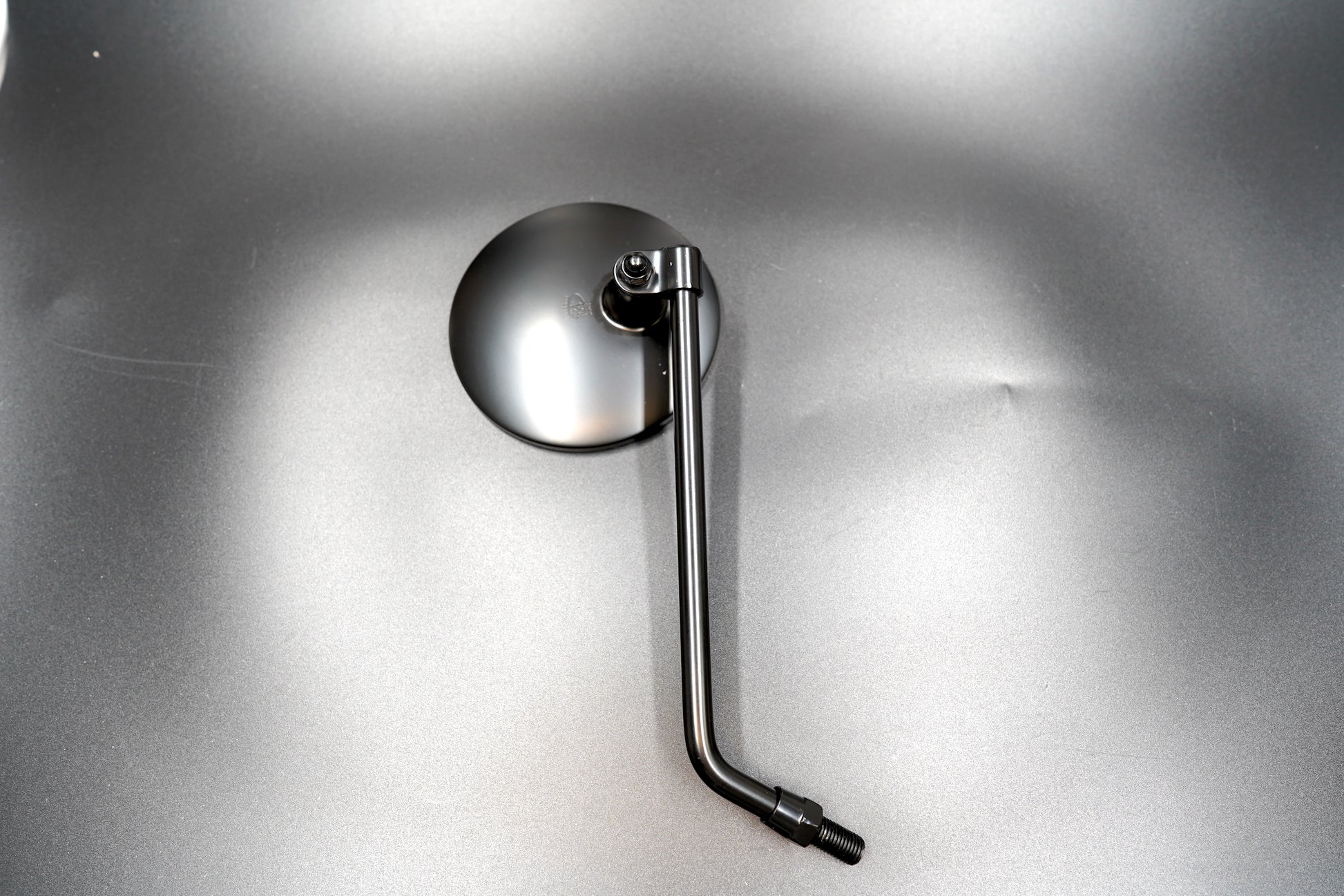 Close-up of mirror stem and threaded base — standard 10mm thread fitment.