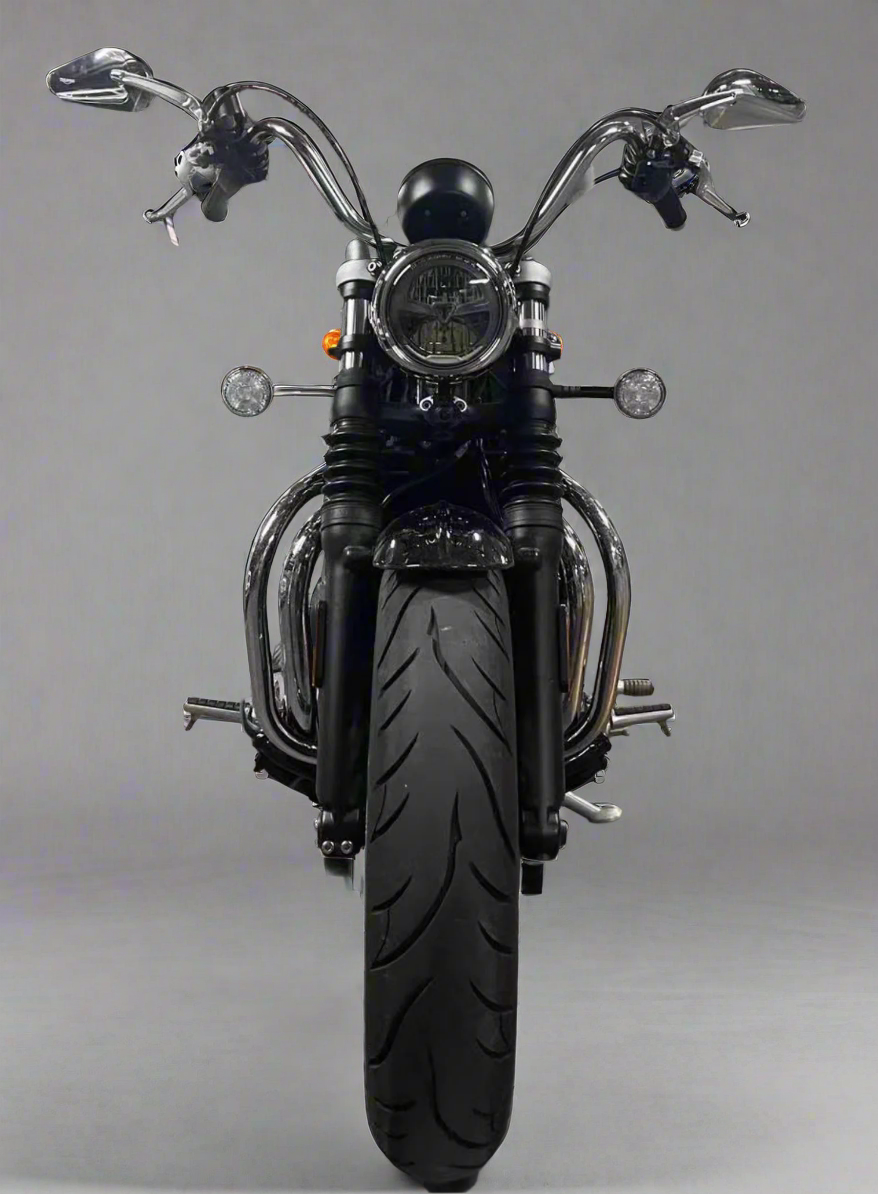 Mounted Flow Handlebar front view on Triumph Bobber