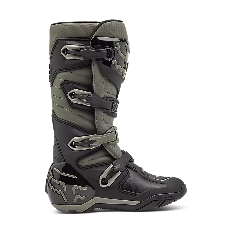 Rear view of Fox Comp X Offroad Boots showing abrasion-resistant heel panel and breathable mesh padding.