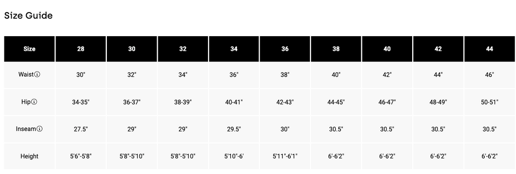 Fox Defend Offroad Pants size chart and measurement guide for accurate fit selection.