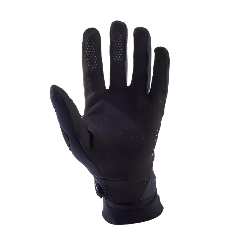 Flat lay view of Fox Defend Thermo Gloves — lightweight insulated construction with silicone grip details.