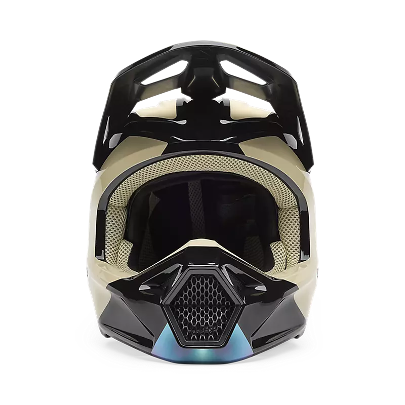 Interior view of FOX V1 Hello Future Helmet — washable comfort liner and cheek pads for precise fit.