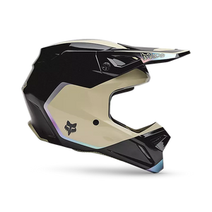 Left side view of FOX V1 Hello Future Helmet showing aerodynamic visor and durable ABS shell.