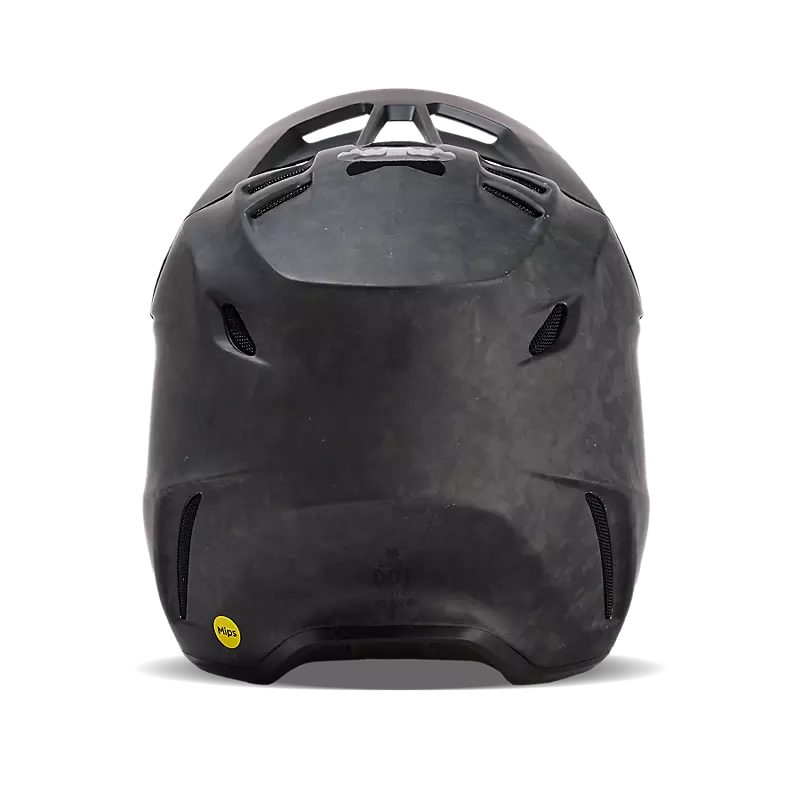 Rear view of Fox V3 RS Carbon Helmet showing Mips Integra Split protection and refined structural finish.