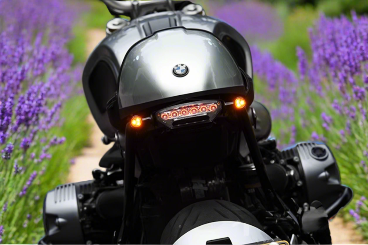 Pair of mini LED turn signals front view with CNC-machined aluminum housing 