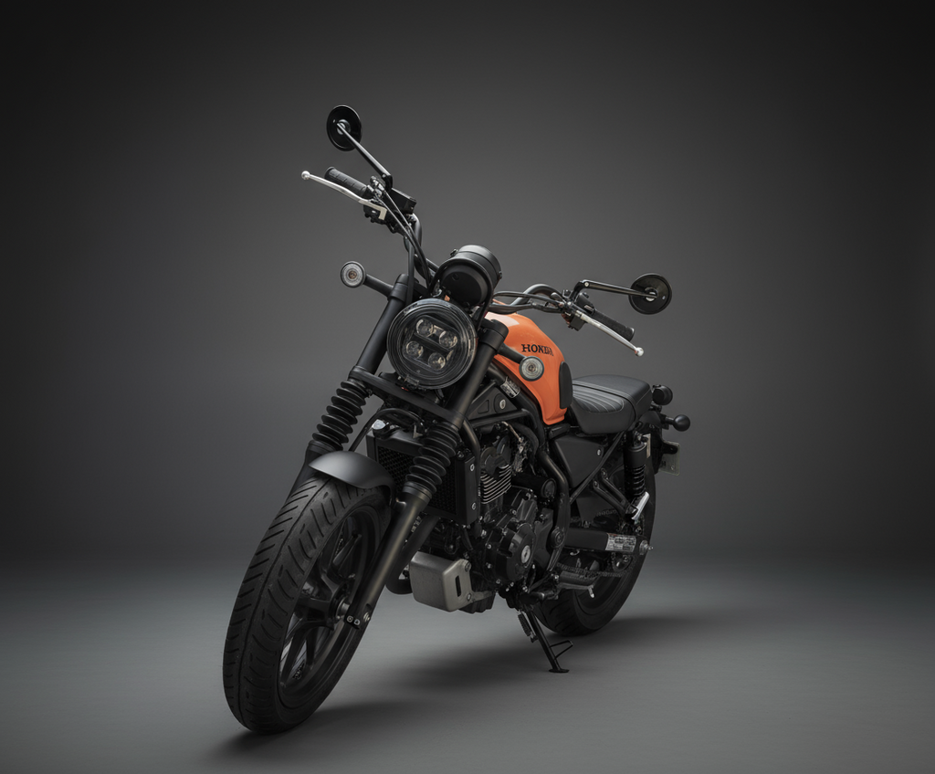 Motogadget mo.view classic mounted on motorcycle handlebar — clear rear visibility with minimal, functional design.