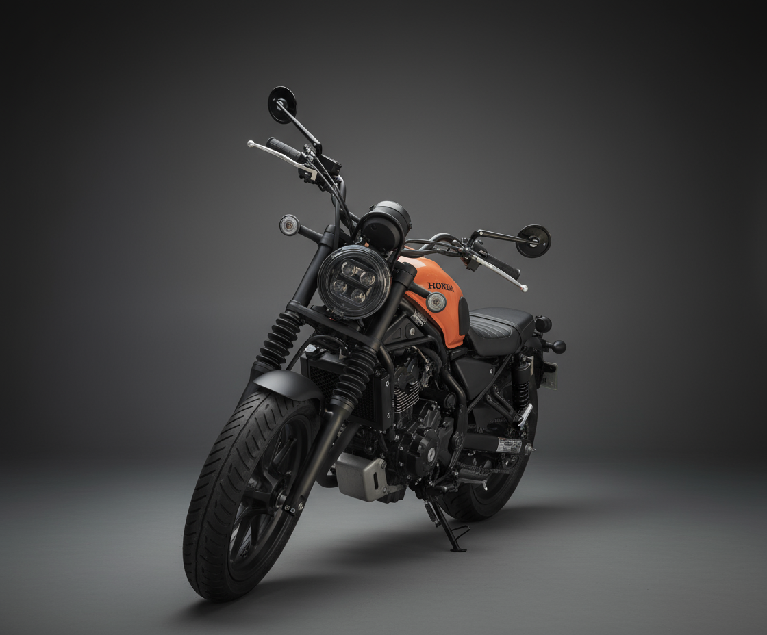 Motogadget mo.view classic mounted on motorcycle handlebar — clear rear visibility with minimal, functional design.