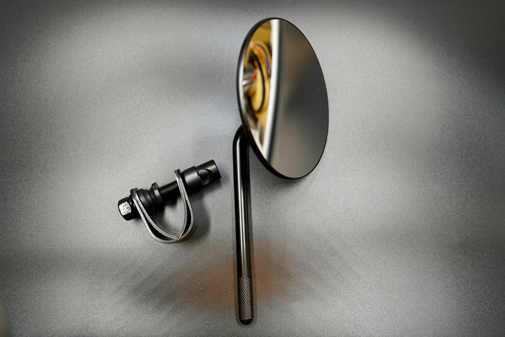 Classic Clamp-On Motorcycle Mirror – Silver / Matte Black | Long & Short Stem