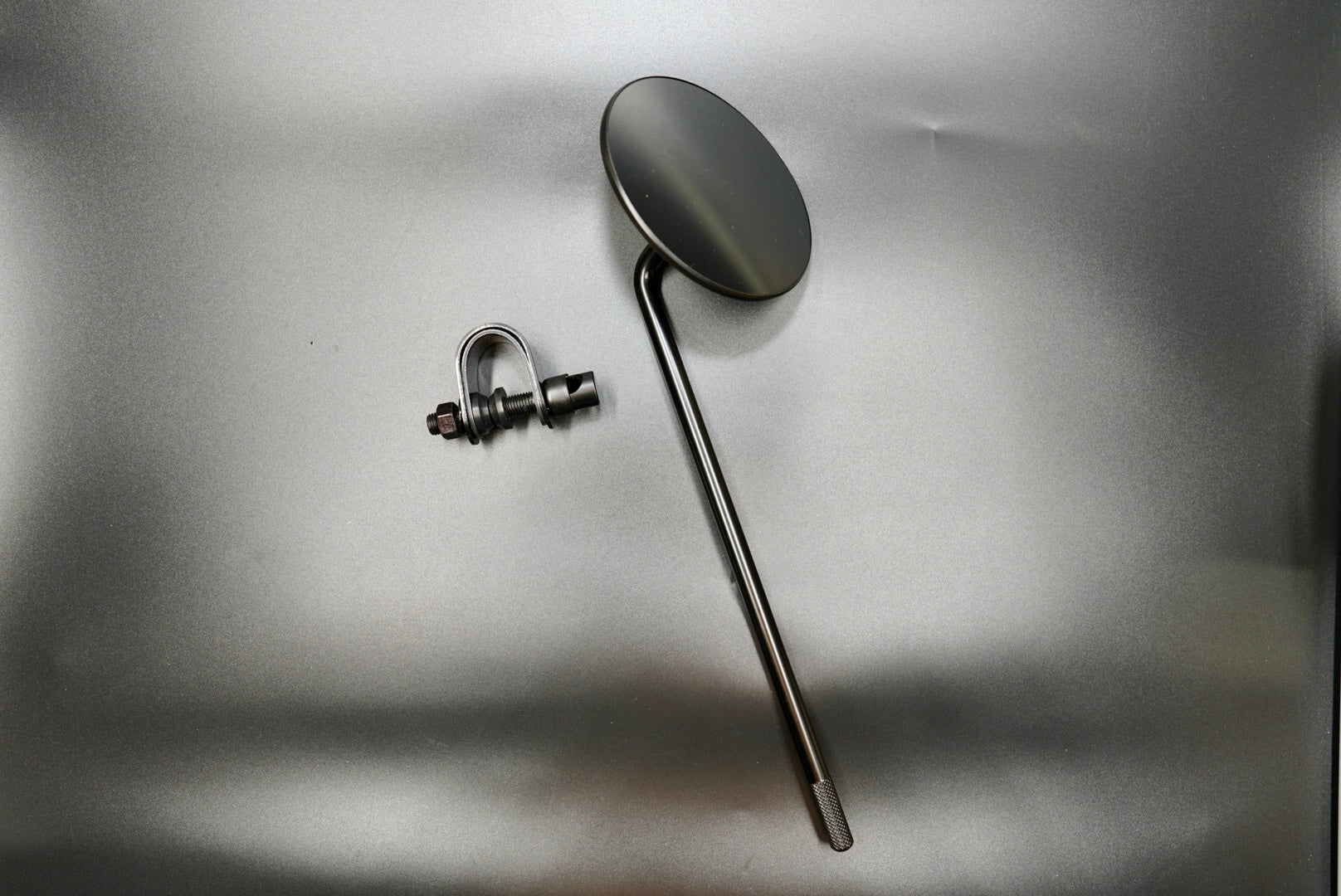 Classic Clamp-On Motorcycle Mirror – Silver / Matte Black | Long & Short Stem
