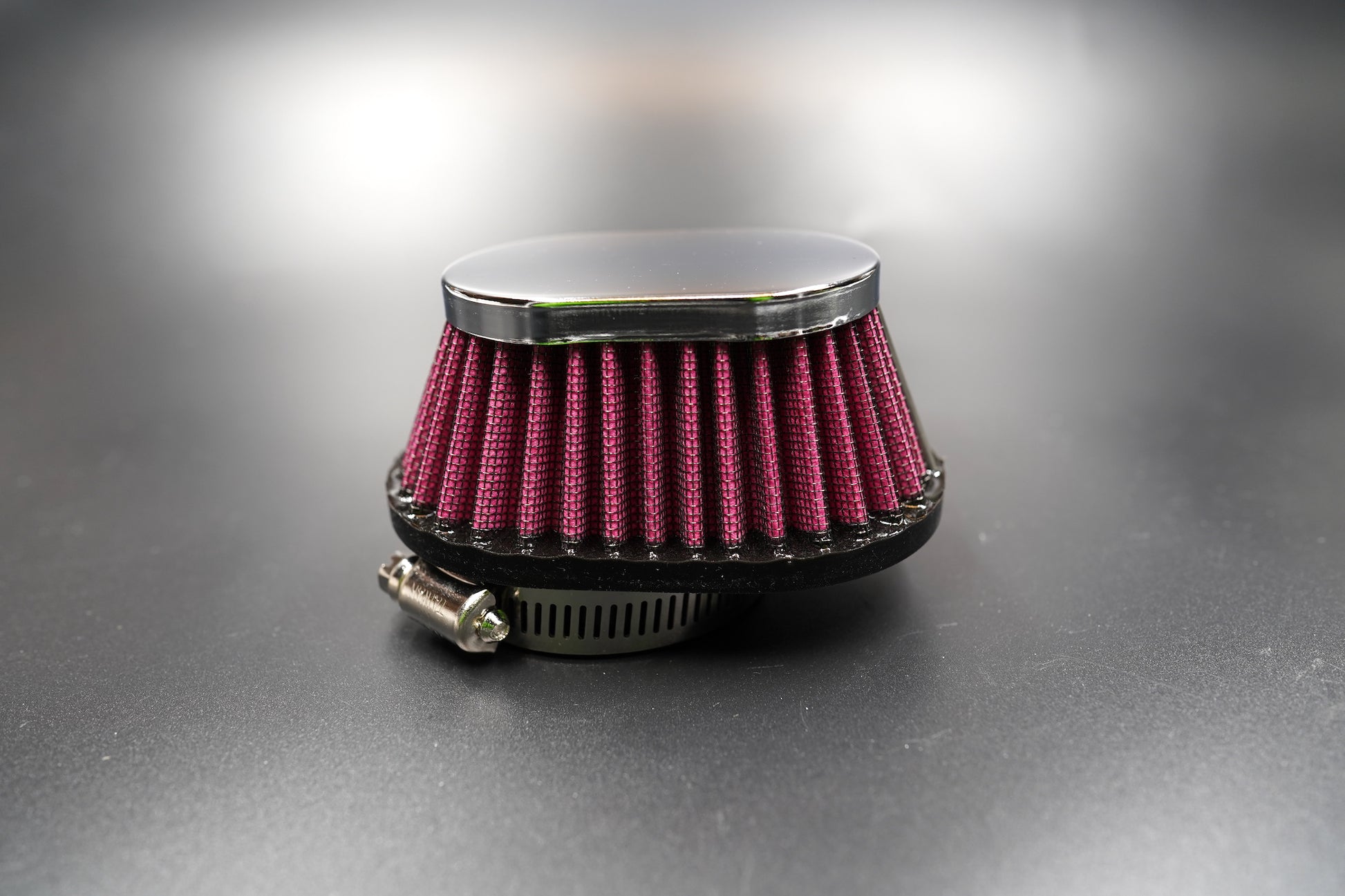 Rear inlet view showing rubber neck and stainless clamp attached.