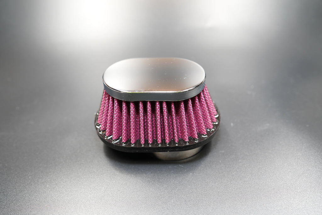 Top-down view of the chrome oval cover and pleated design.