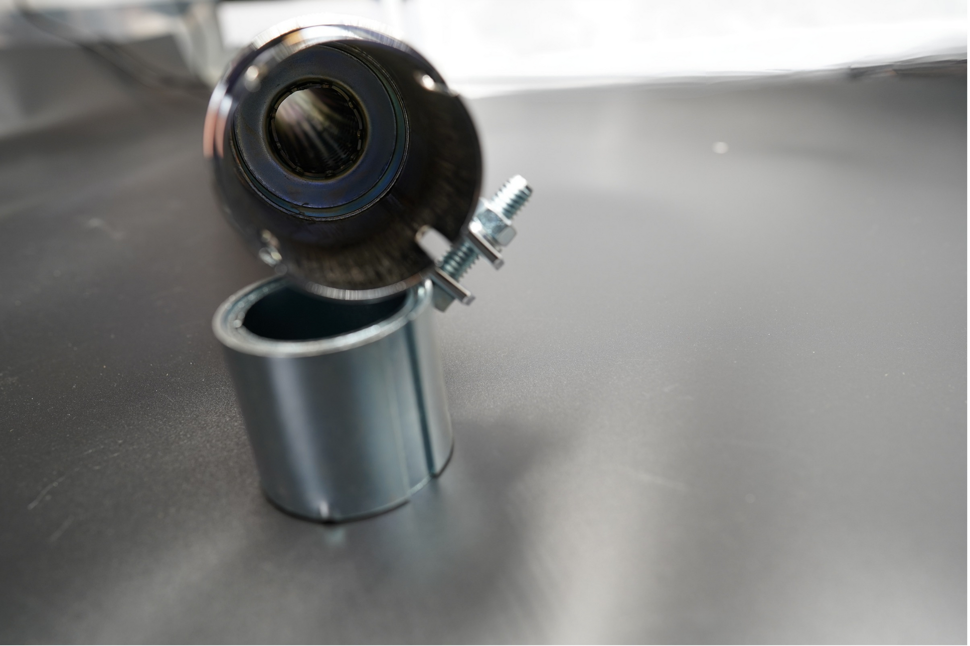 Chrome version front inlet view showing mounting area.