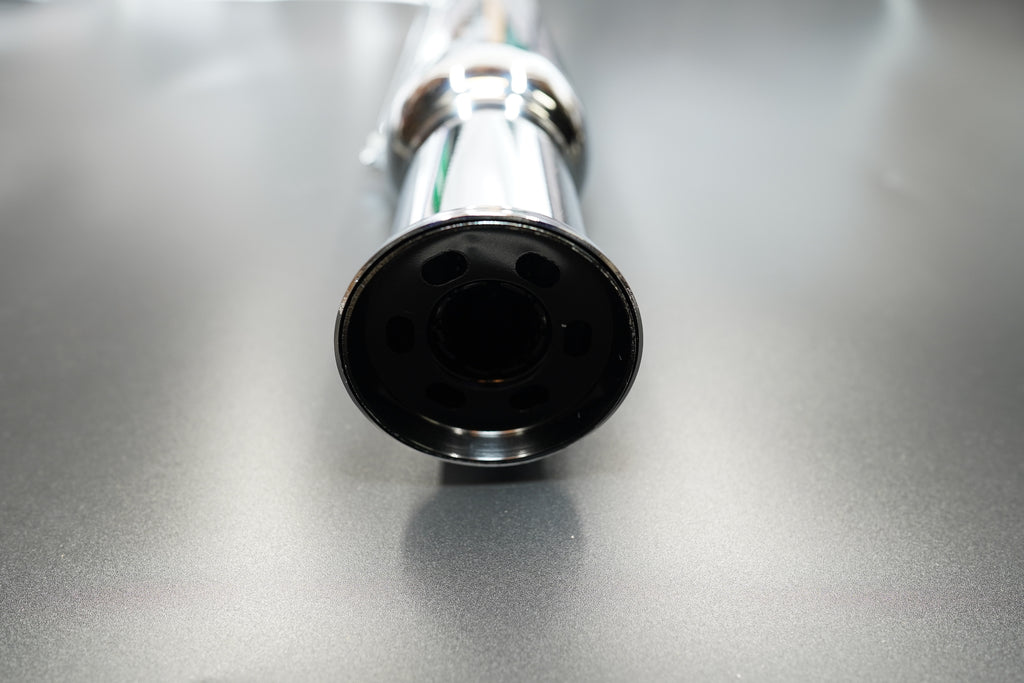 Both matte black and chrome finishes shown side by side. 