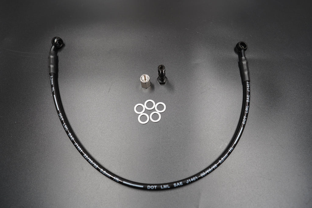 Triumph T120/T100 extended brake cable with fittings and washers on matte background