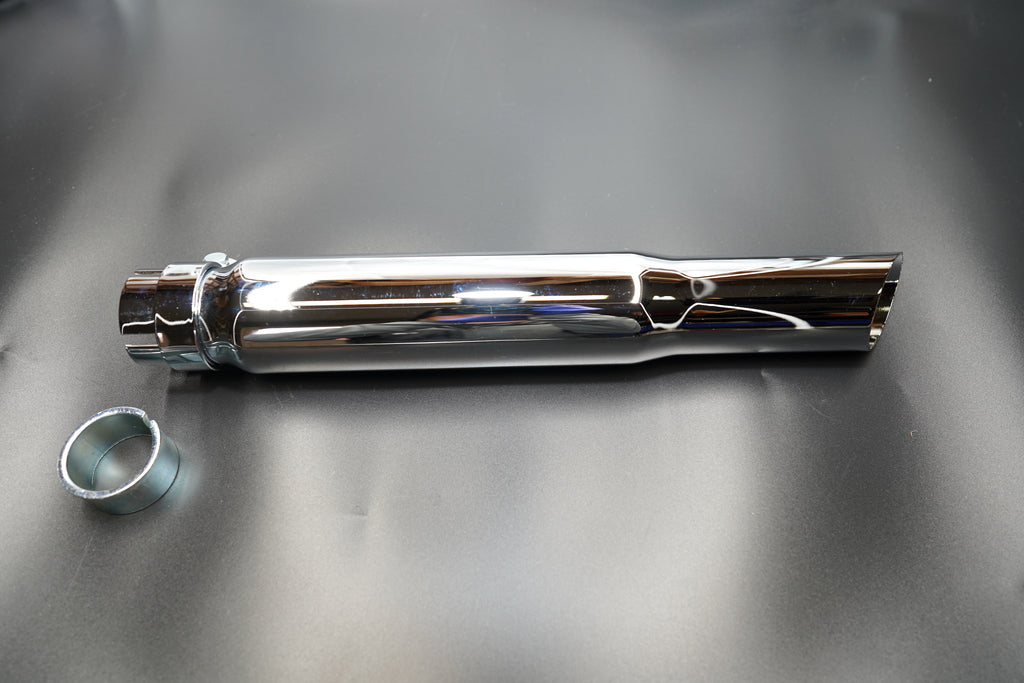 Top-down view of silencer body and included clamp hardware.