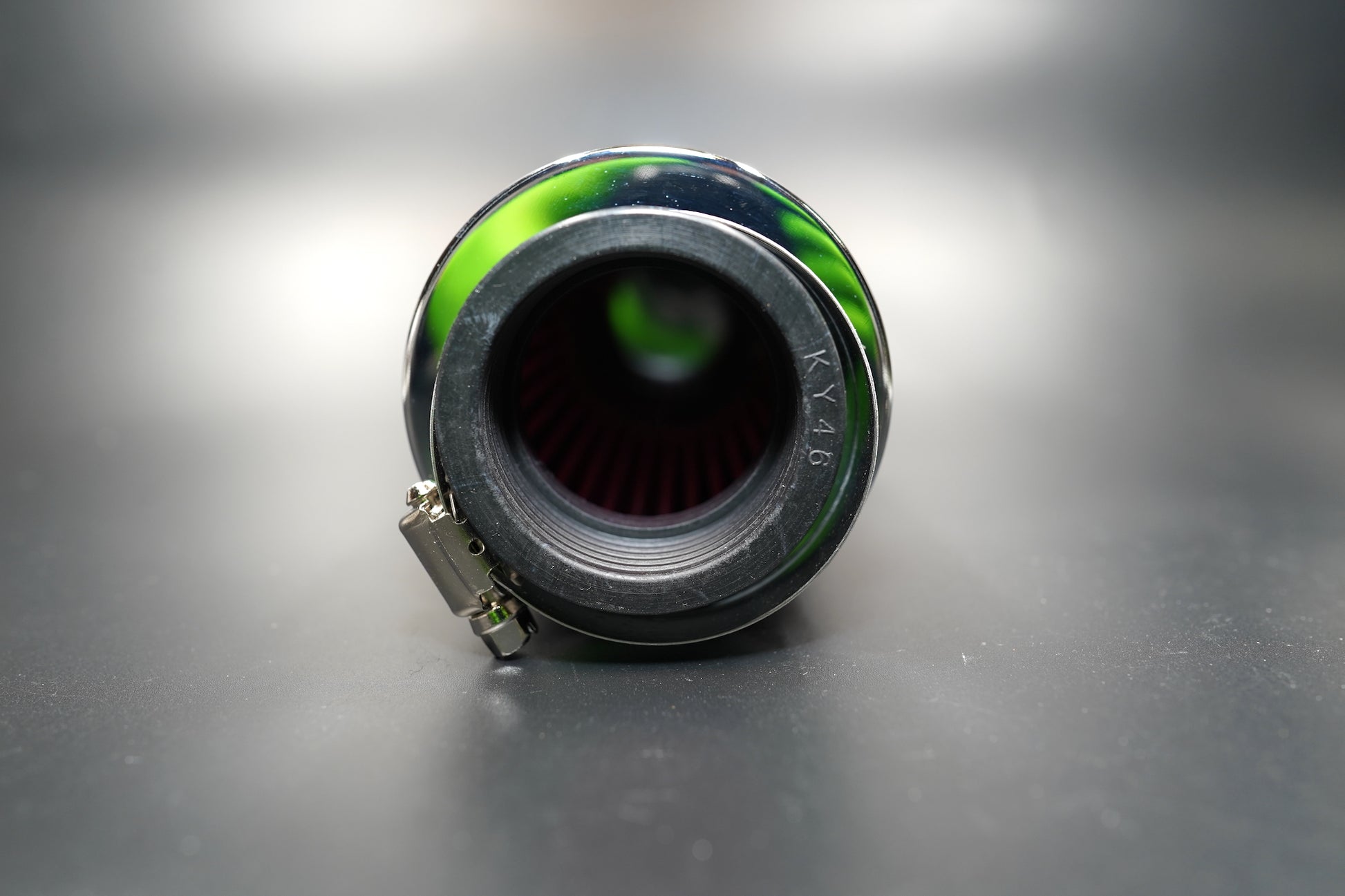 Rear inlet view showing rubber neck and clamp area.