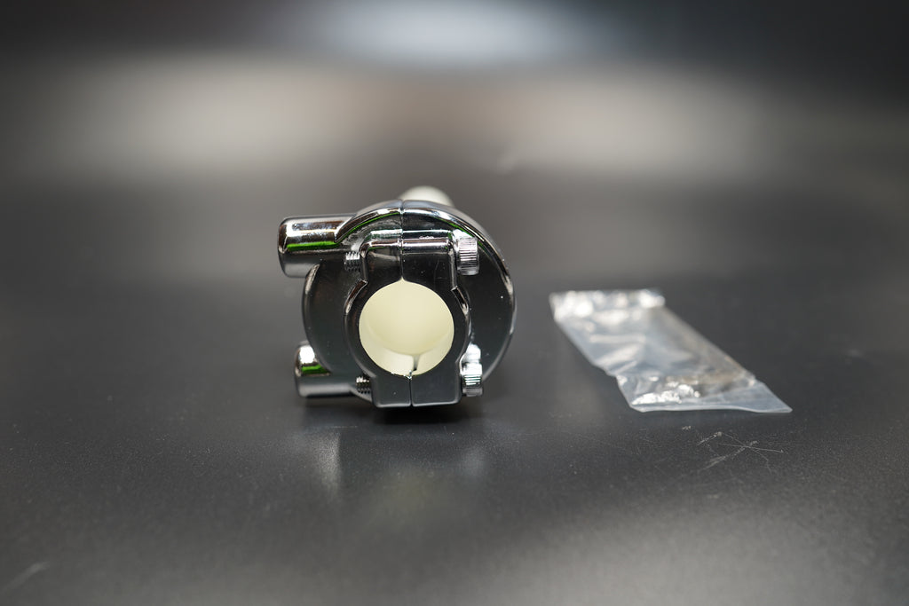 Side view of 22mm chrome throttle showing smooth handlebar mount and grip tube